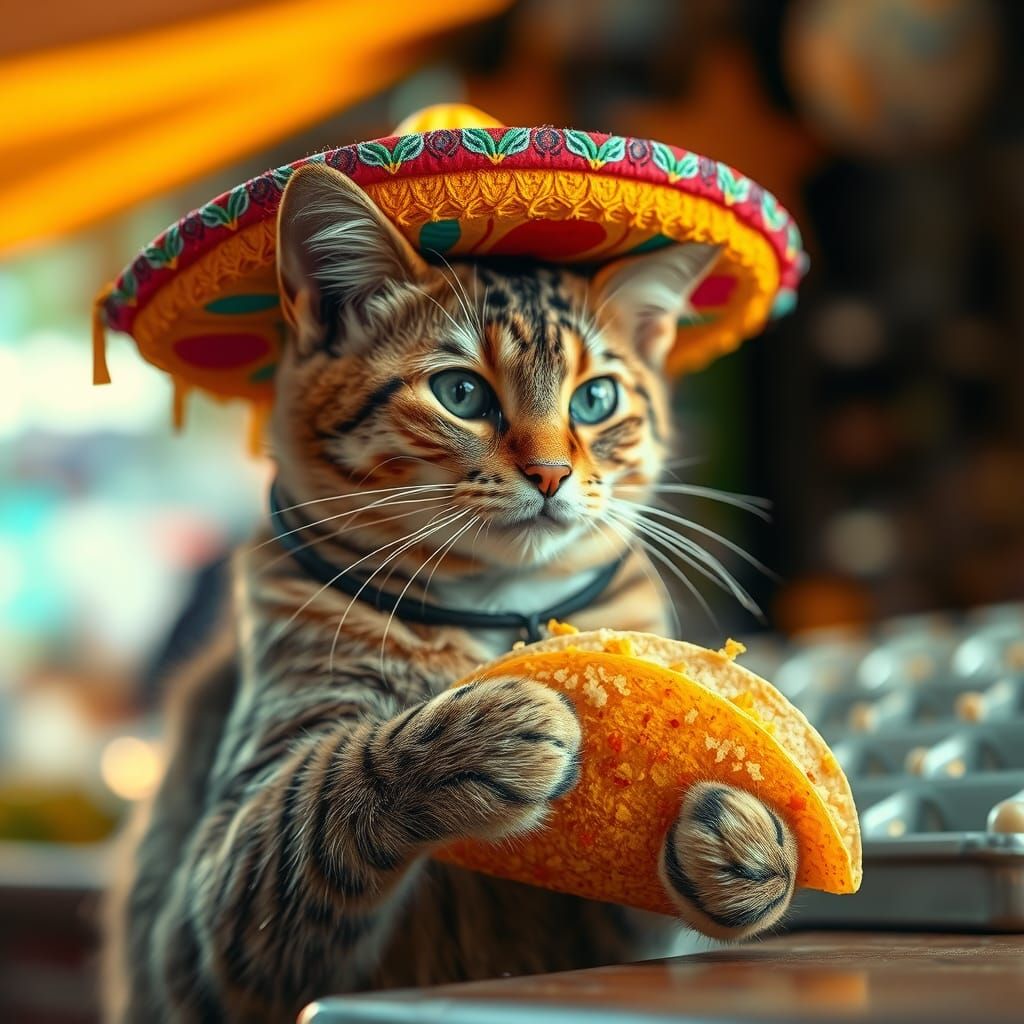 Mexican Cat and Taco in Golden Light