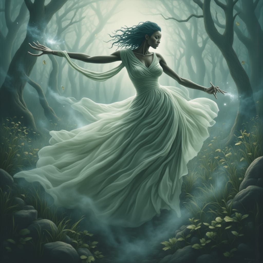 Ethereal Mist Spirit Woman: A Mythical Vision
