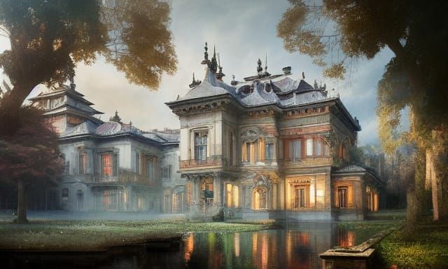 Renaissance Palace: Baroque Oil Painting