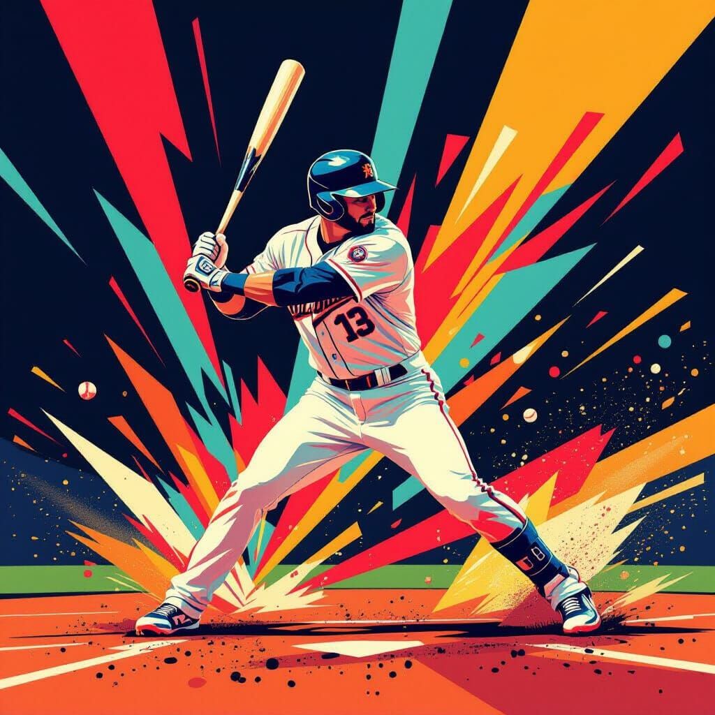 Vibrant Baseball Player in Geometric Motion