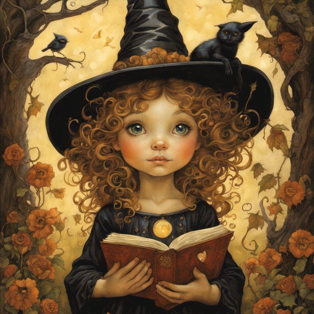 Enchanting Young Witch Portrait in Art Nouveau Style