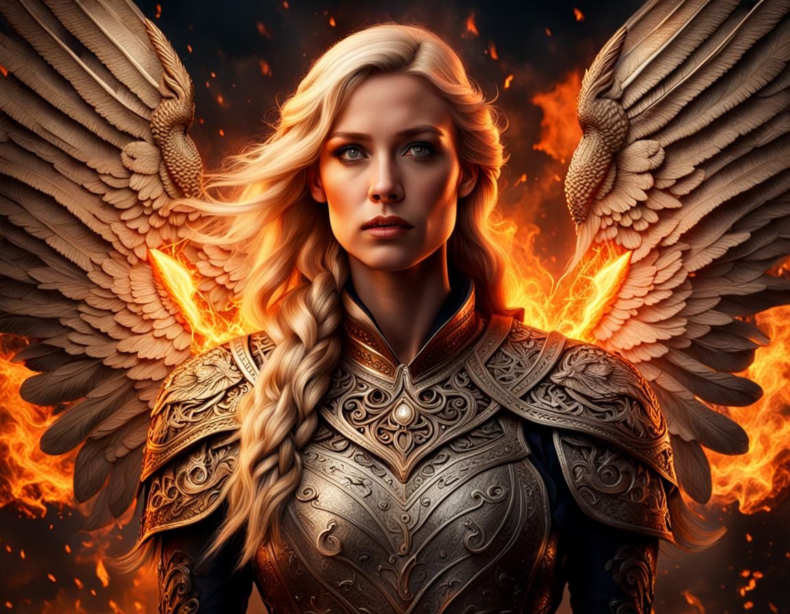 Valkyrie with Fiery Wings in High Definition