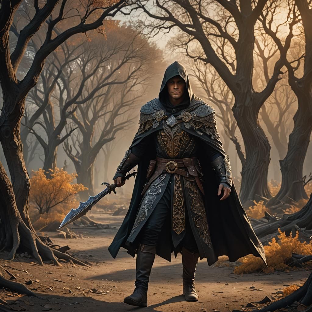 Muscular Thief in Wasteland Sunset, D&D Style