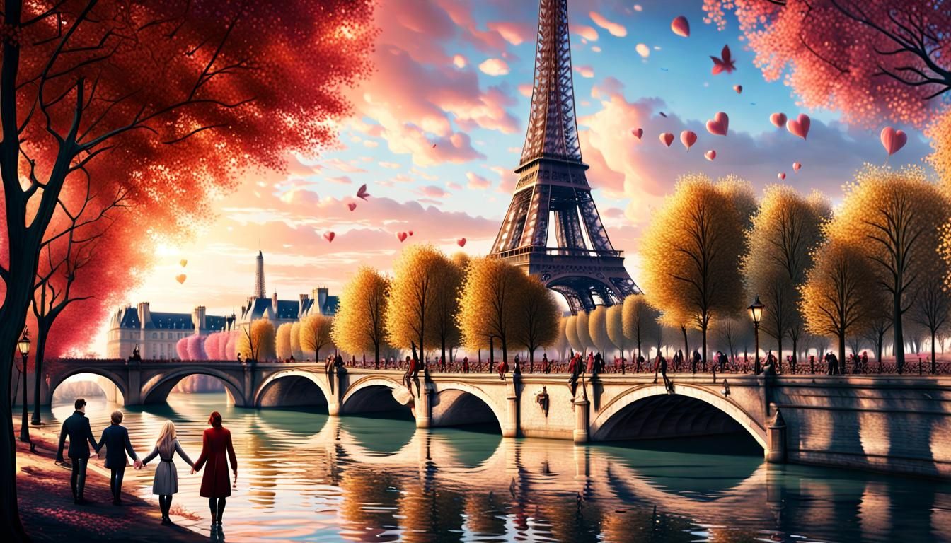 Parisian Lovers in Springtime: Detailed Matte Painting