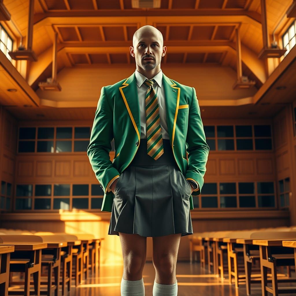 Confident Man in Emerald Green Blazer with Yellow Trim, in F...