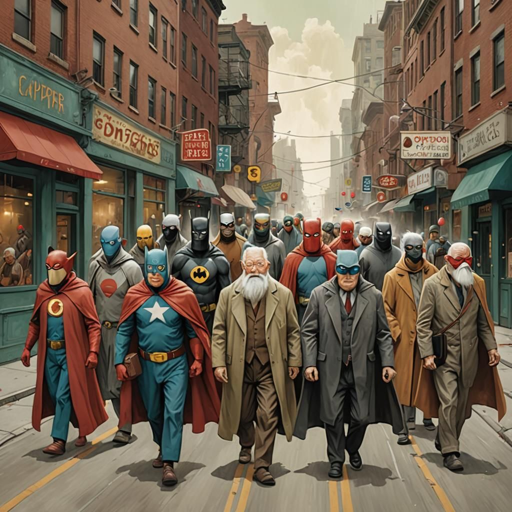 Elderly Superheroes Take a Whimsical Walk