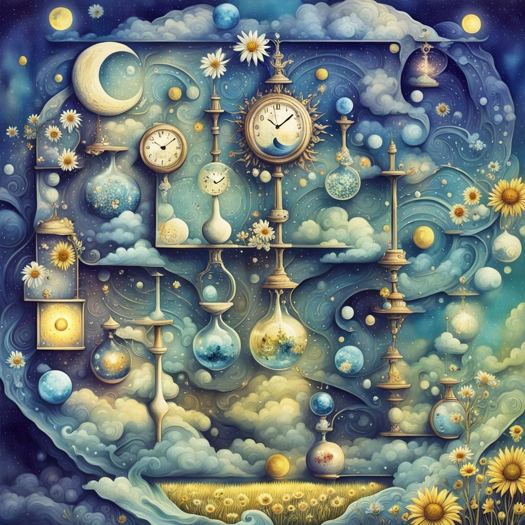 Surreal Yin Yang Maze with Hourglass and Planets