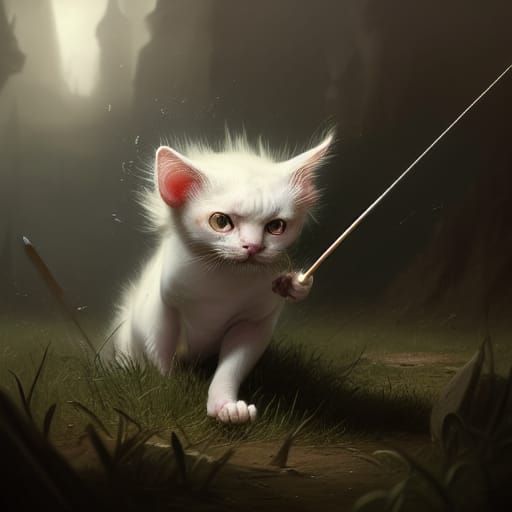 Albino Kitty Cat Archery Masterpiece in Dark Fantasy Style