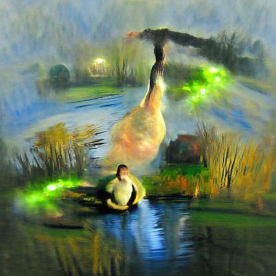 Human to Goose Transformation: Impressionistic Oil Painting