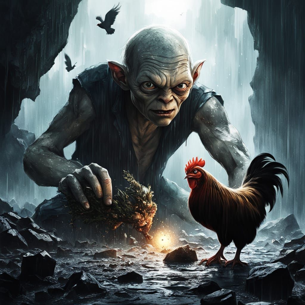 Gollum Slashes Chicken with Glass on Skull Island