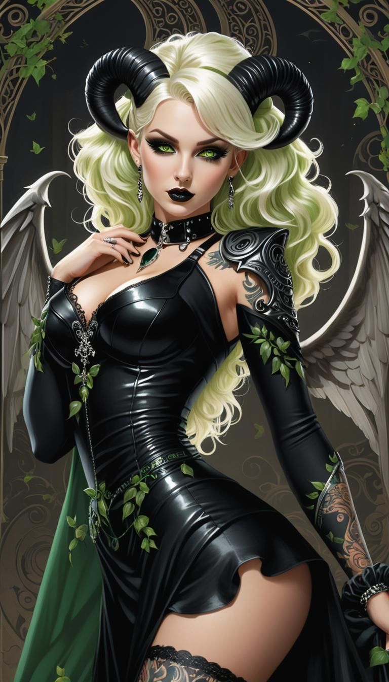 Gothic Woman with Wings in Cathedral, Digital Art