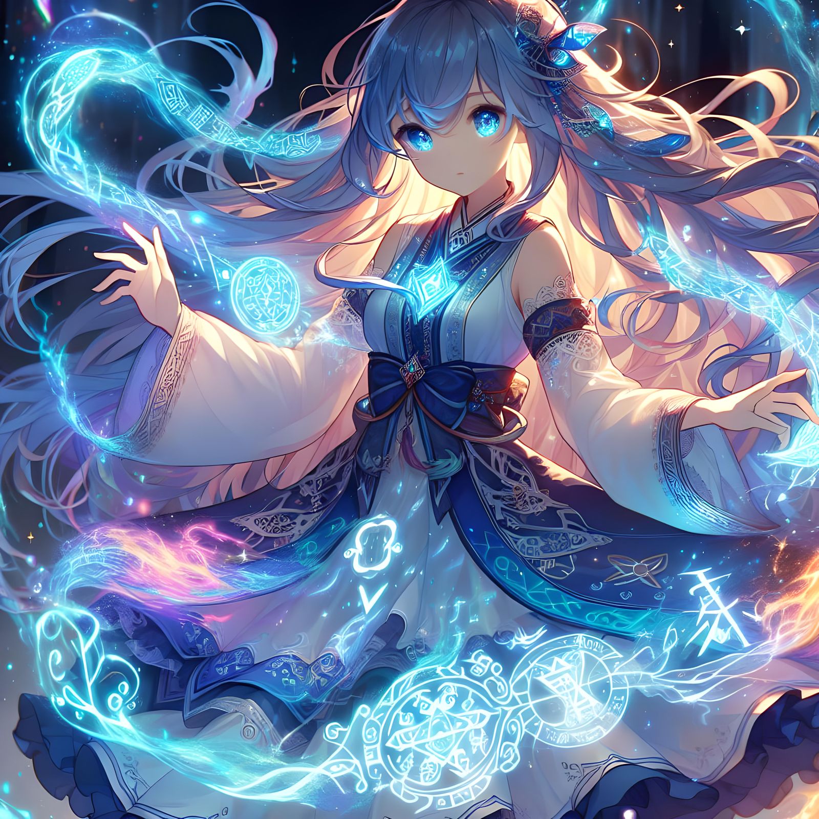 realistic anime-style girl with long, flowing hair that shim...