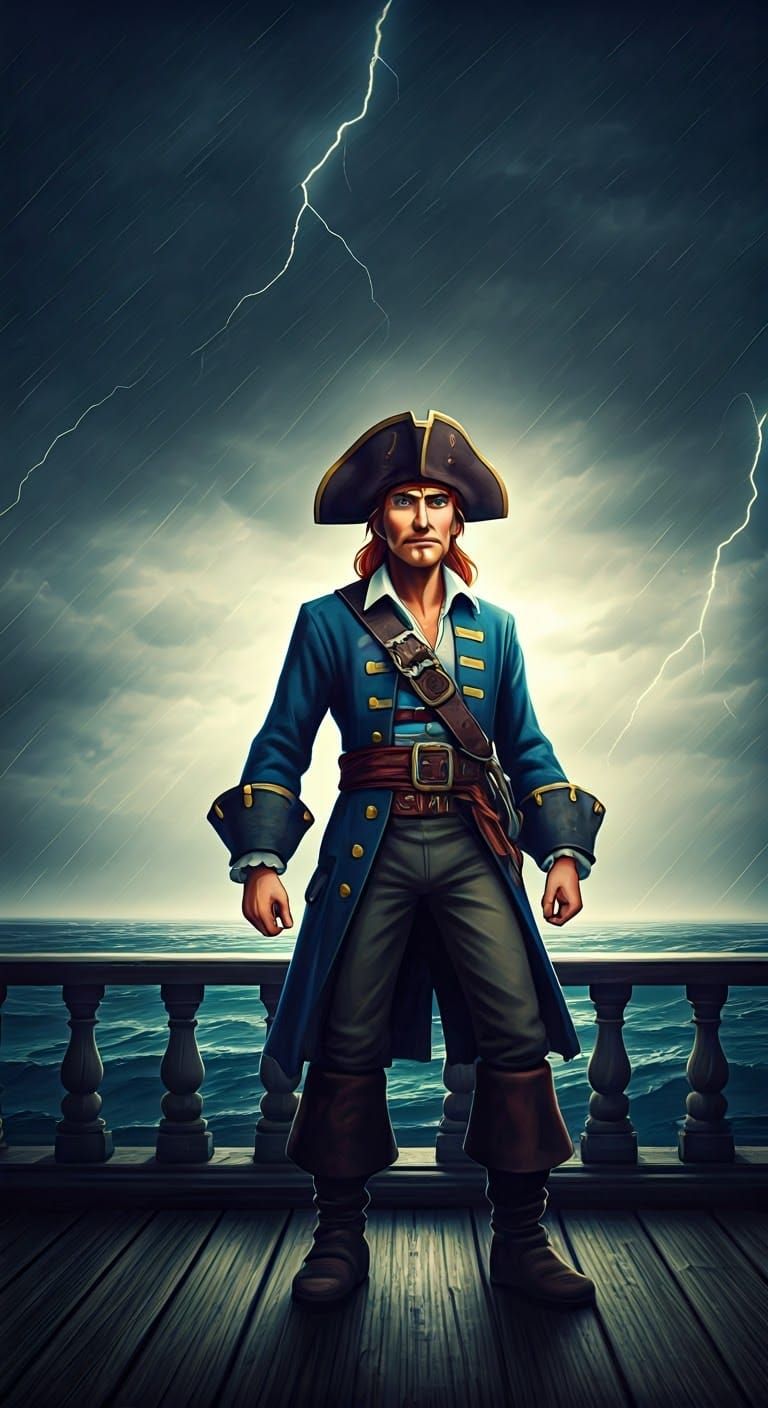 Dramatic Pirate Hero at Stormy Horizon