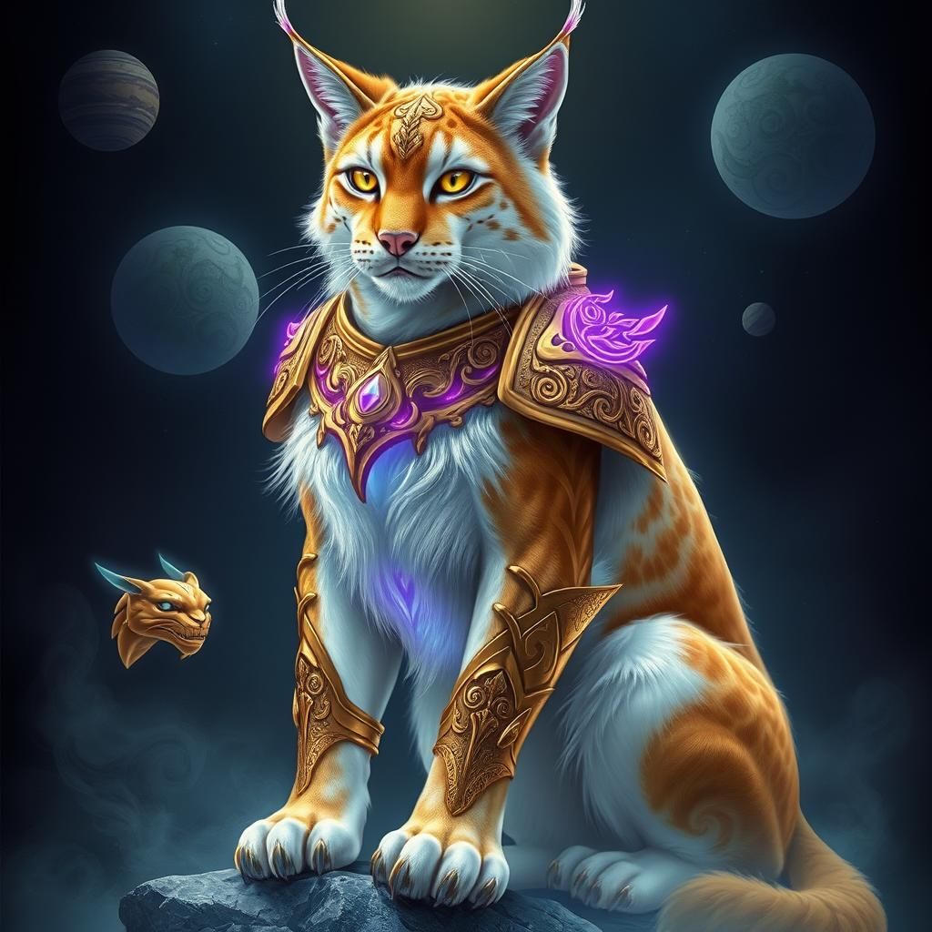 Ethereal Lynx in Gold Armor with Bioluminescence