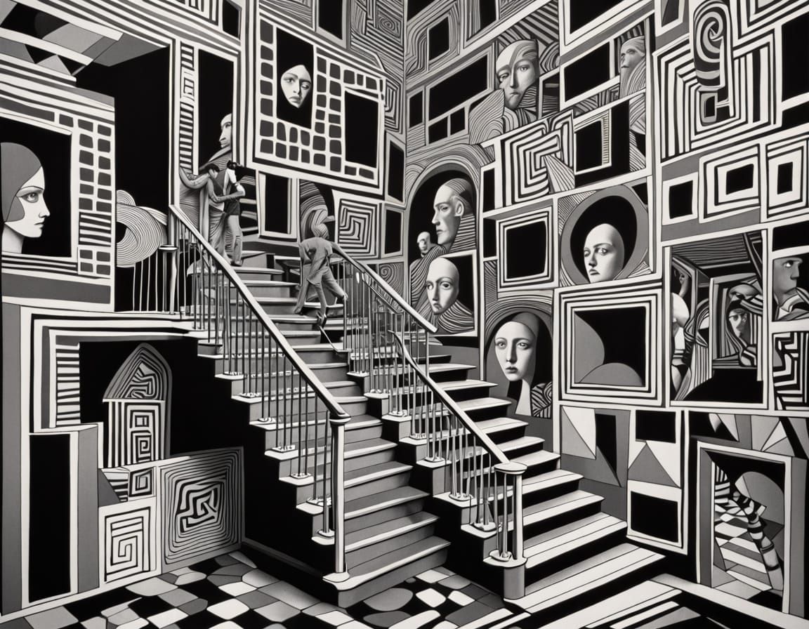 Escher-Inspired Geometric Abstraction with Disembodied Faces