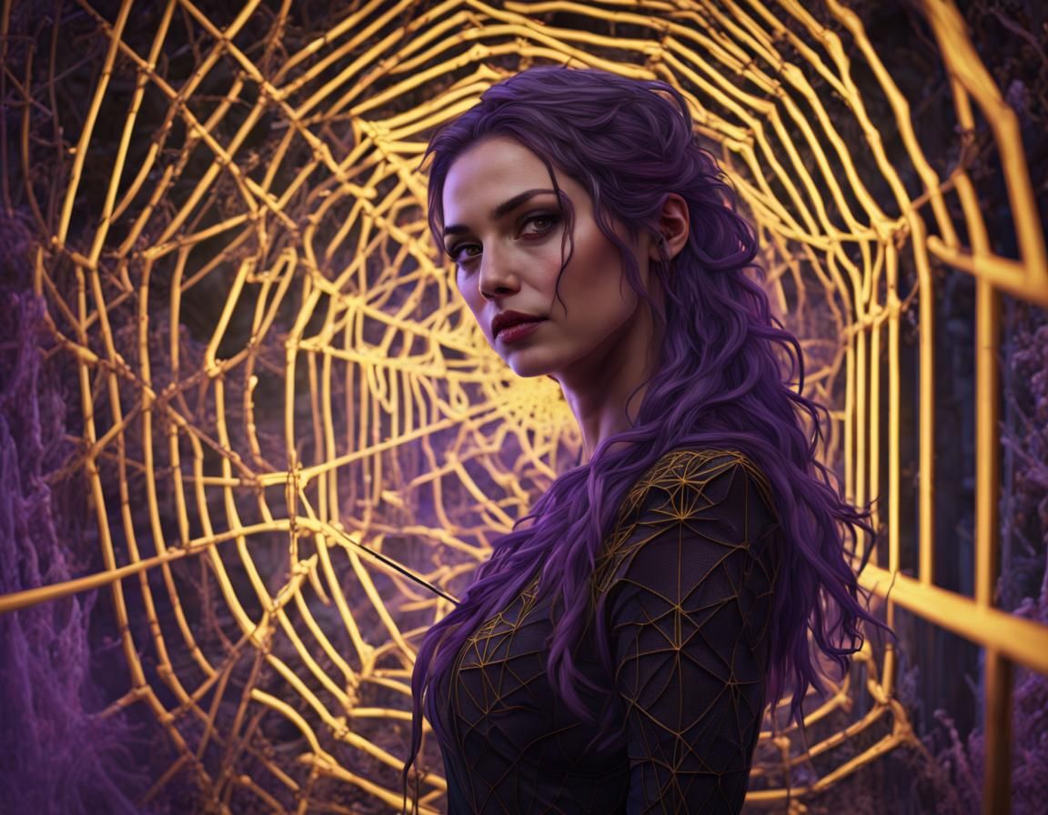 Gothic Woman Weaving Spiderwebs: Dark Fantasy Art