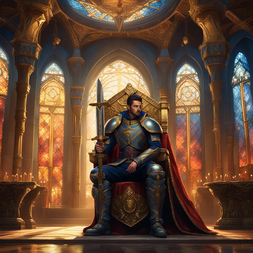Royal Guard Soldier in Grand Throne Room with Ornate Armor