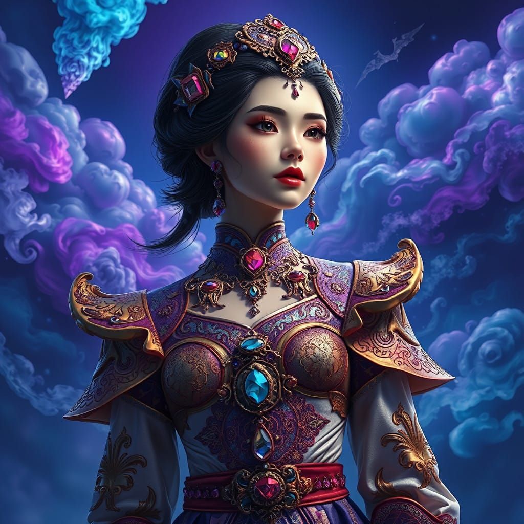 Ethereal Fantasy Figure in Vibrant, High-Contrast Environmen...