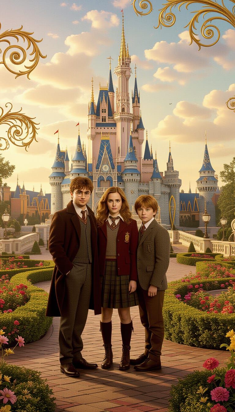 Whimsical Fairycore Landscape with Figures in Kinkade Style