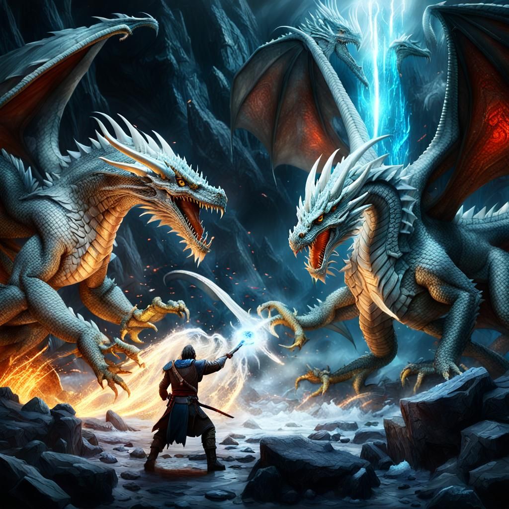 Norse Dragons Clash Over Gold: Epic Digital Painting