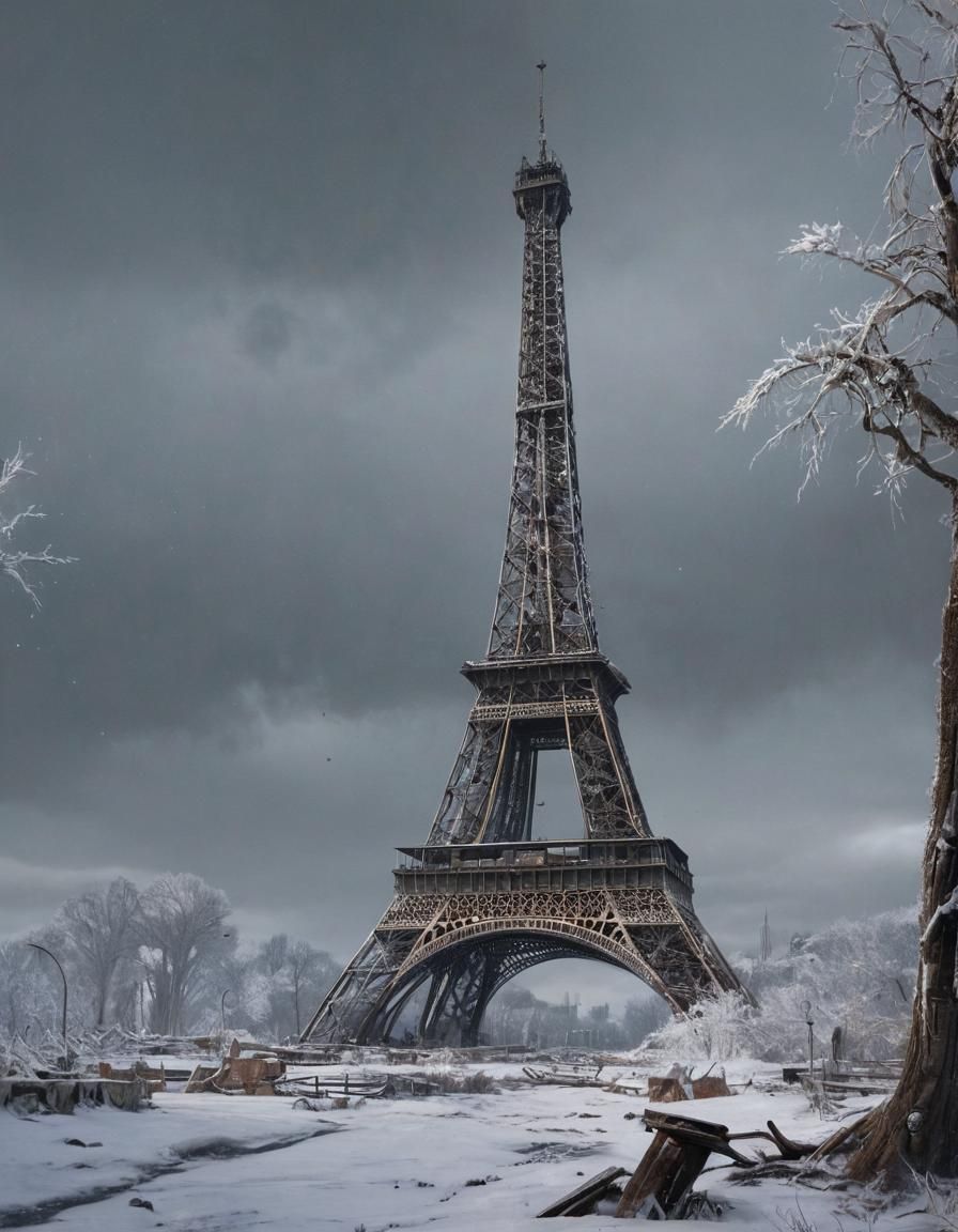 Surreal Post-Apocalyptic Eiffel Tower in Nuclear Winter