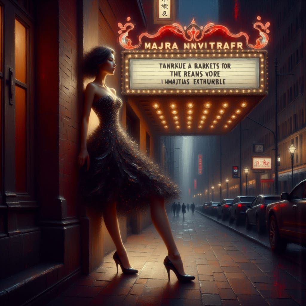 Hyperrealistic Woman on Broadway in Vibrant Colors