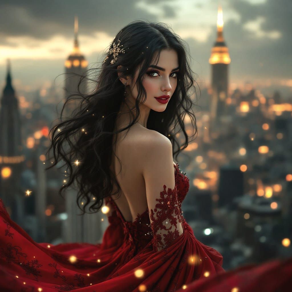 Elegant Woman in Red: A Photorealistic Masterpiece