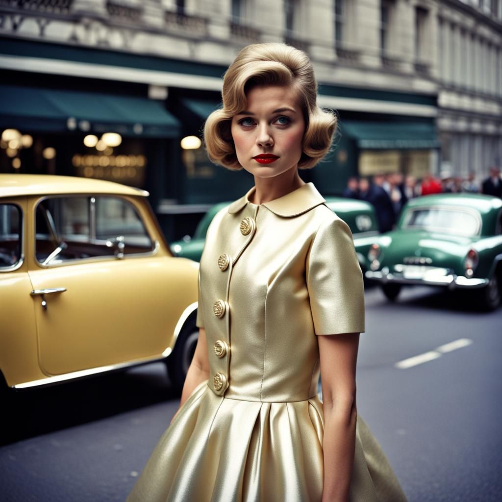 1960s Fashion: Girl Waiting for Taxi at Savoy Hotel