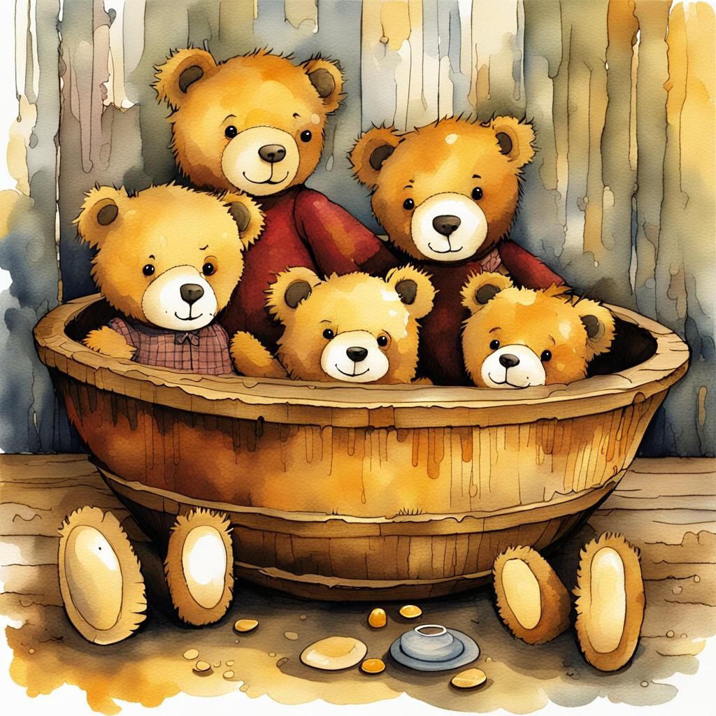 Teddy Bears Enjoying Honey in Watercolor Style