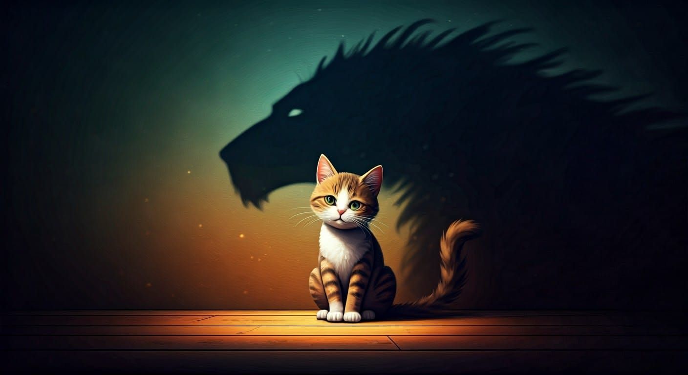 Surreal Feline Transformation Unveils Hidden Courage