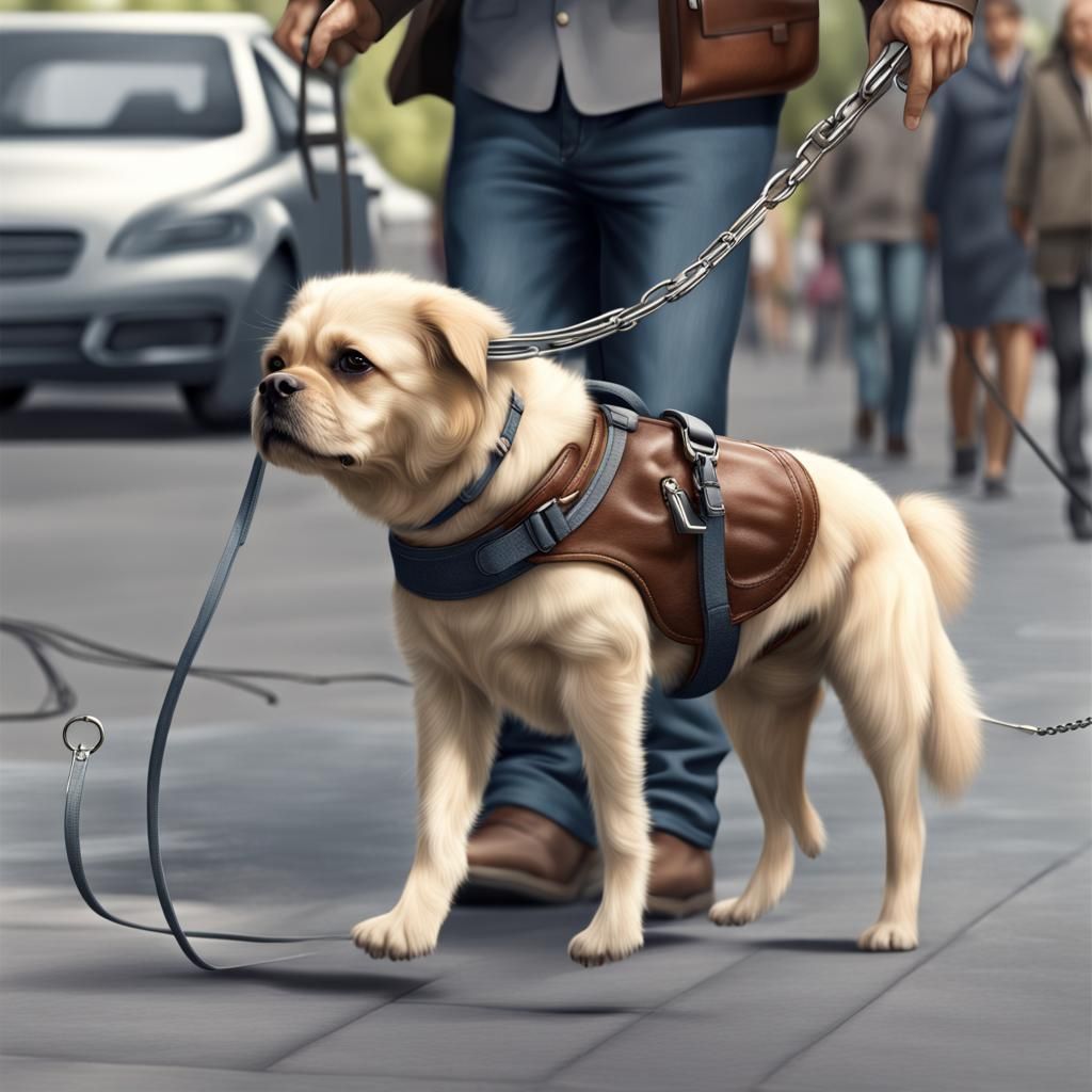 Photo Realistic Dog Walking Human on Leash