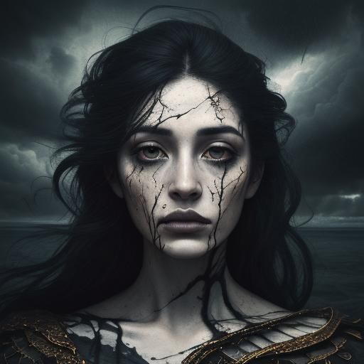 Melting Woman in Stormy Sky: Surrealist Portrait