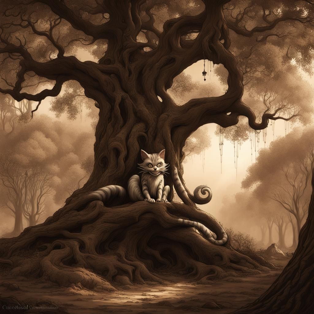 Cheshire Cat in Deep Forest, Rackham Style