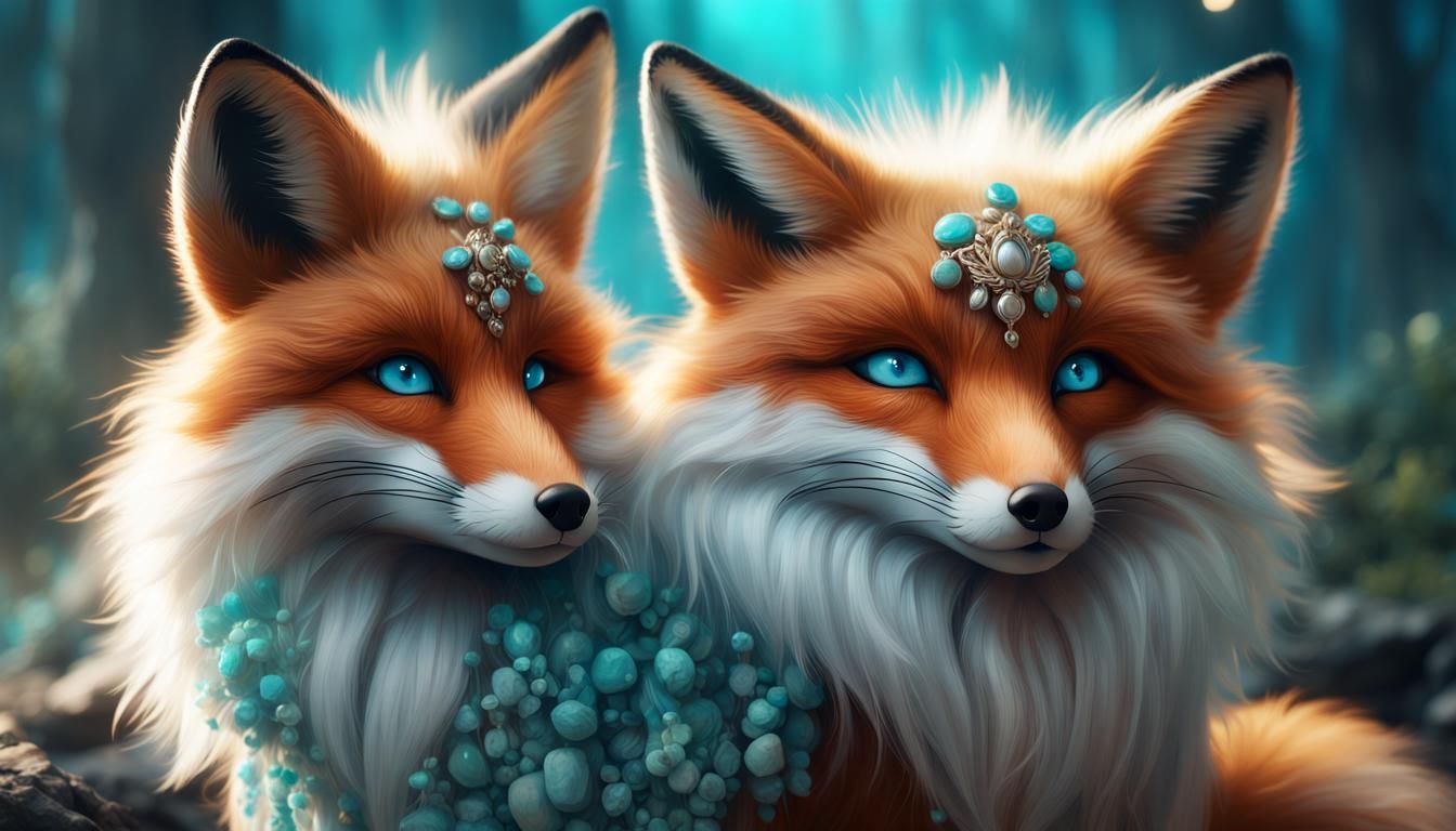 Adorable White Fox with Turquoise Eyes