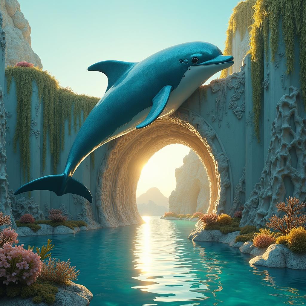 Majestic Dolphin Dwelling in Matte Painting Style