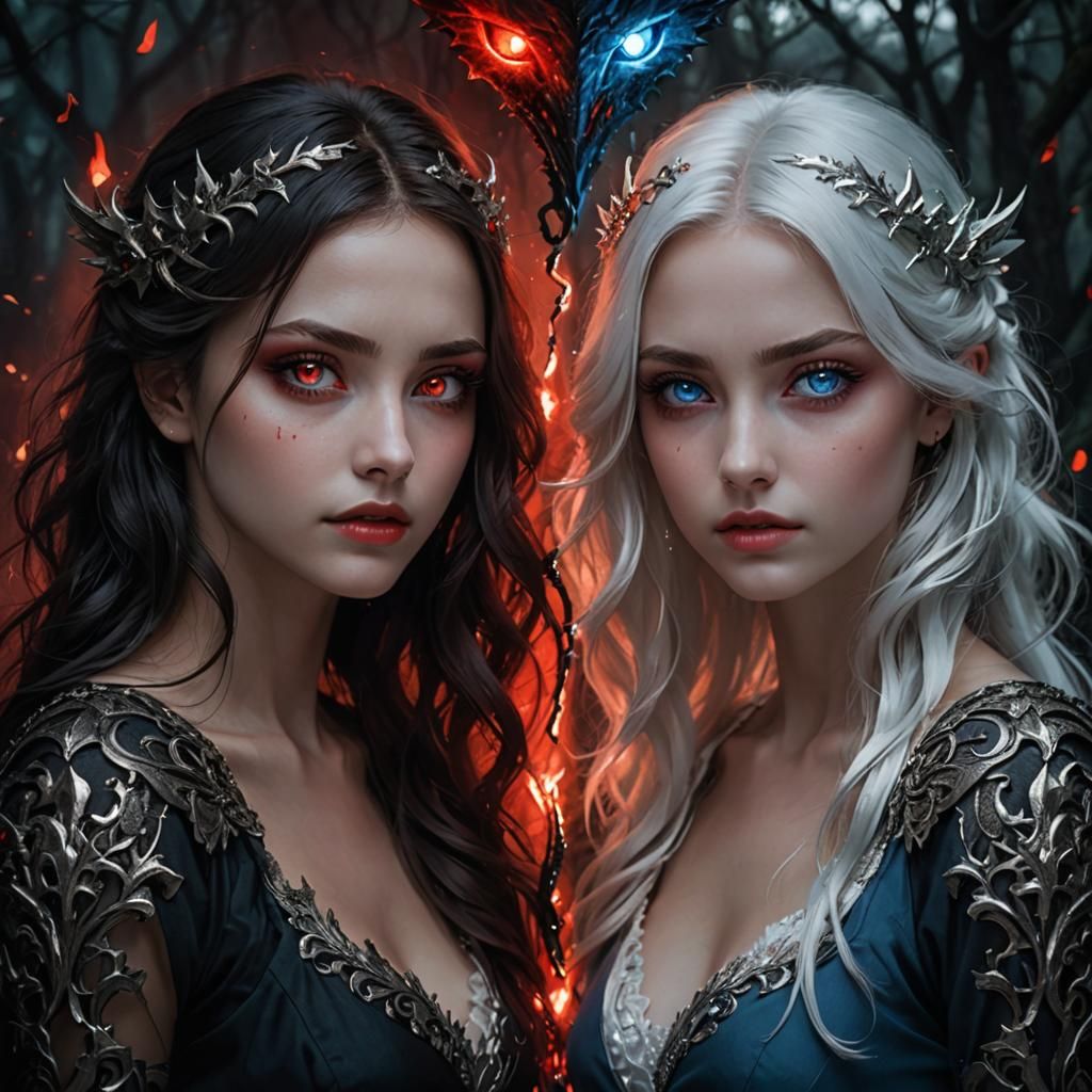 Good vs Evil Portrait with Contrasting Colors