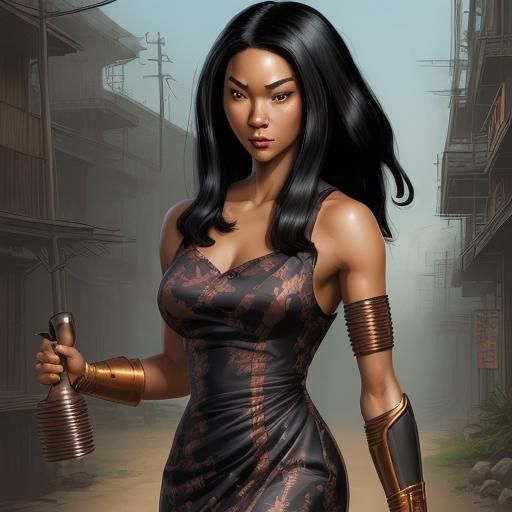 Afro-Asian Woman with Prosthetic Arms in Comic Book Art