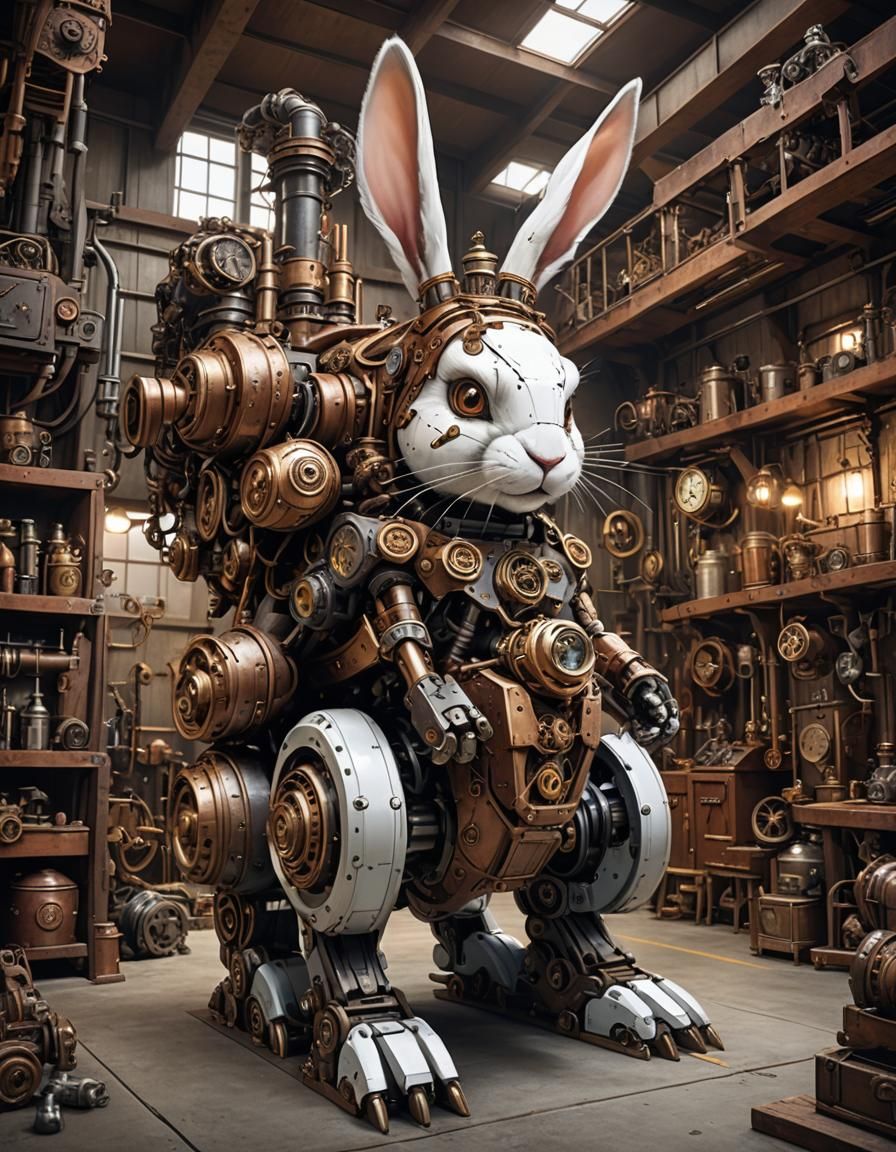 Steampunk Rabbit Mecha in Gigantic Garage