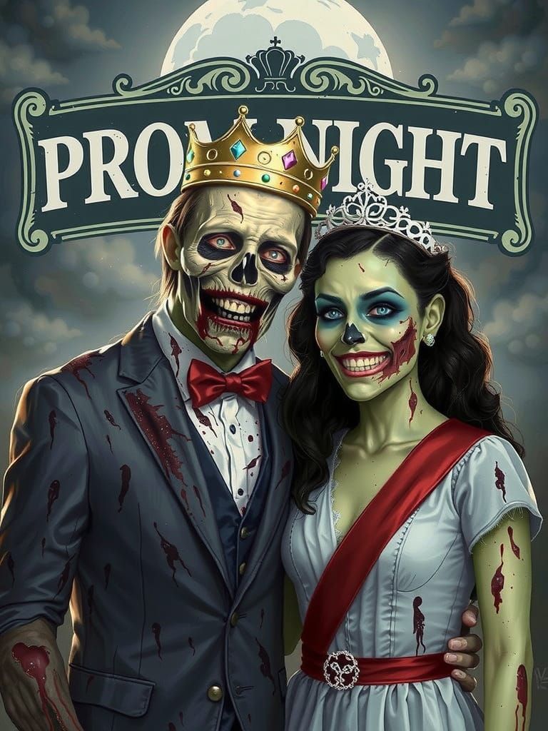 Zombie Prom Night: Surreal Gouache Painting