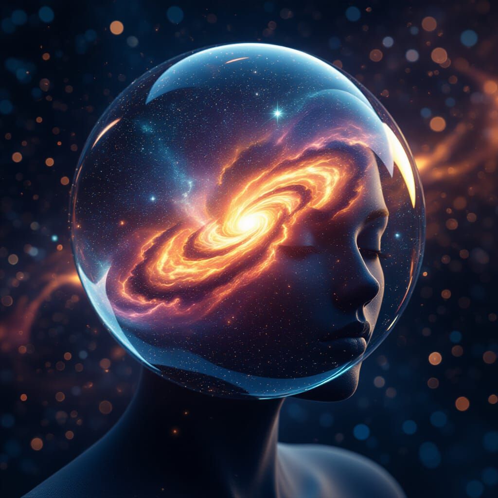 Transparent Sphere with Star Nebula Background