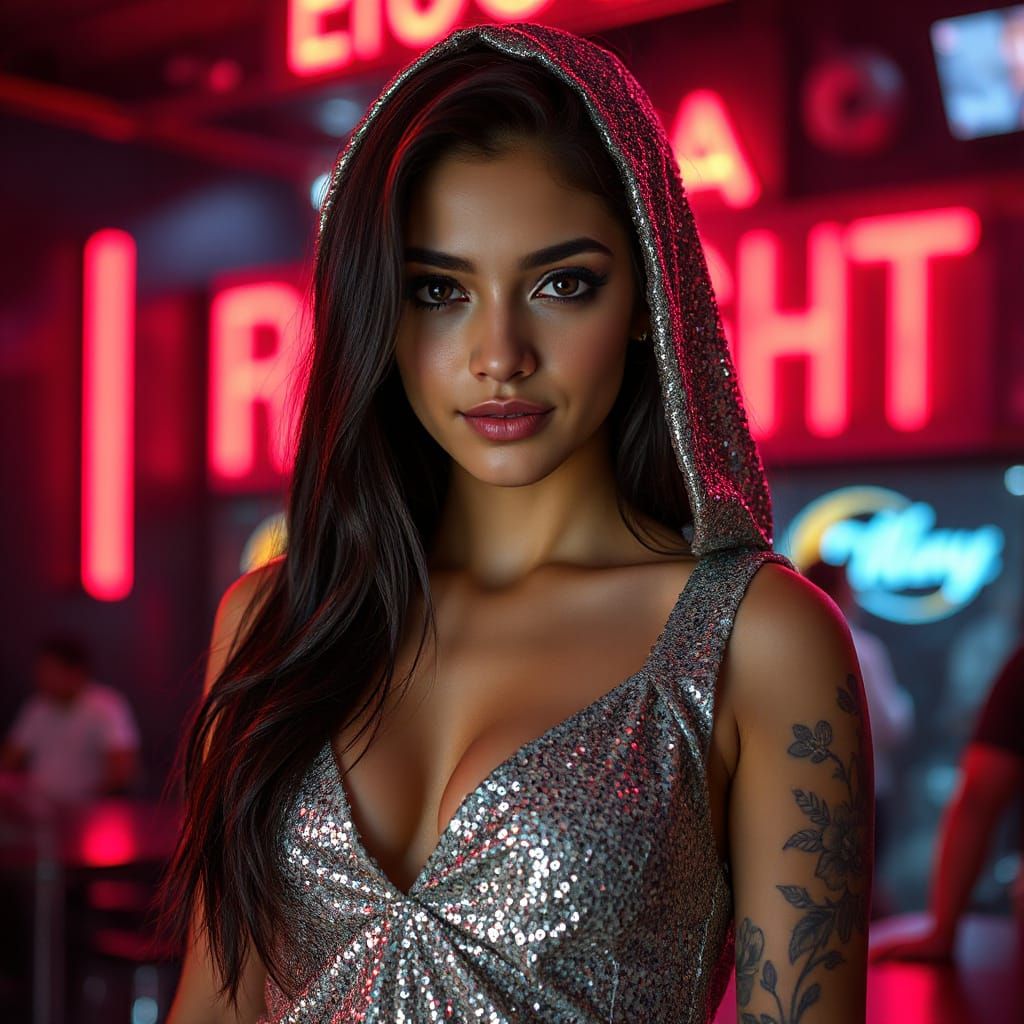 Cyberpunk Latina Portrait in Neon Red Light