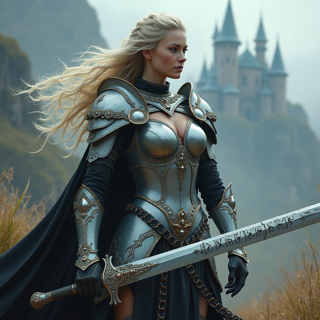 Warrior Queen in Silver Armor, Luis Royo Style