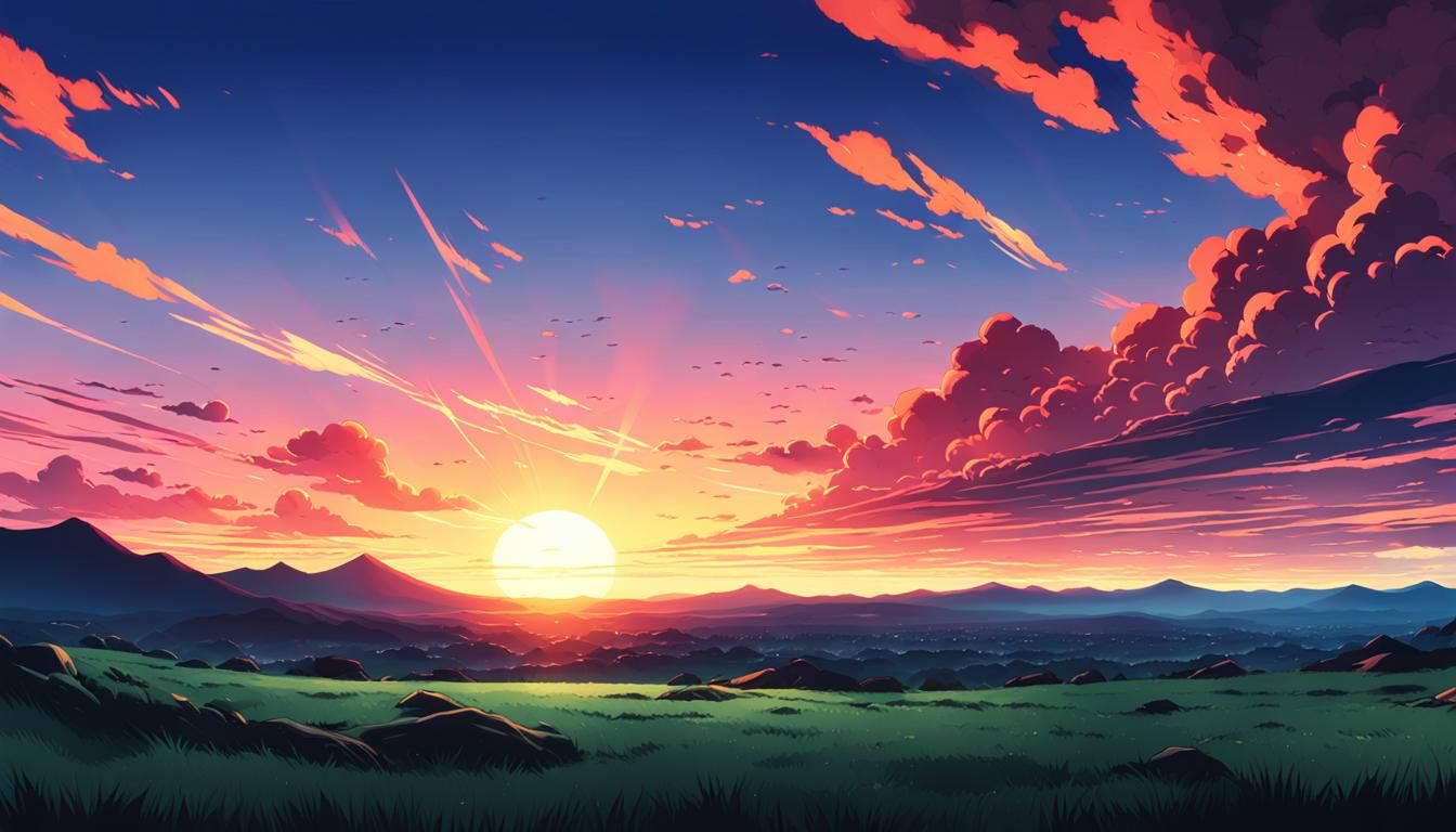 Cinematic Anime Landscape at Dawn in Manga Style
