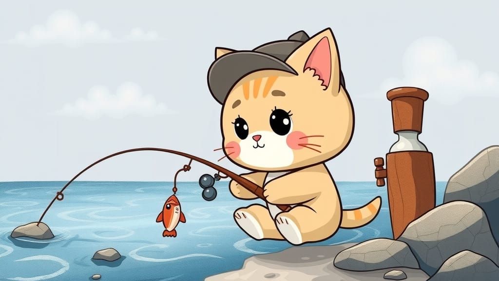 Chibi Dad Kitty Reels in the Catch