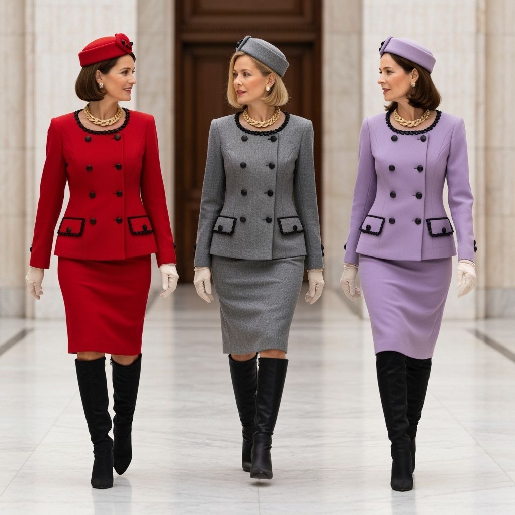 Stylish Businesswomen in Colorful Suits and Pillbox Hats
