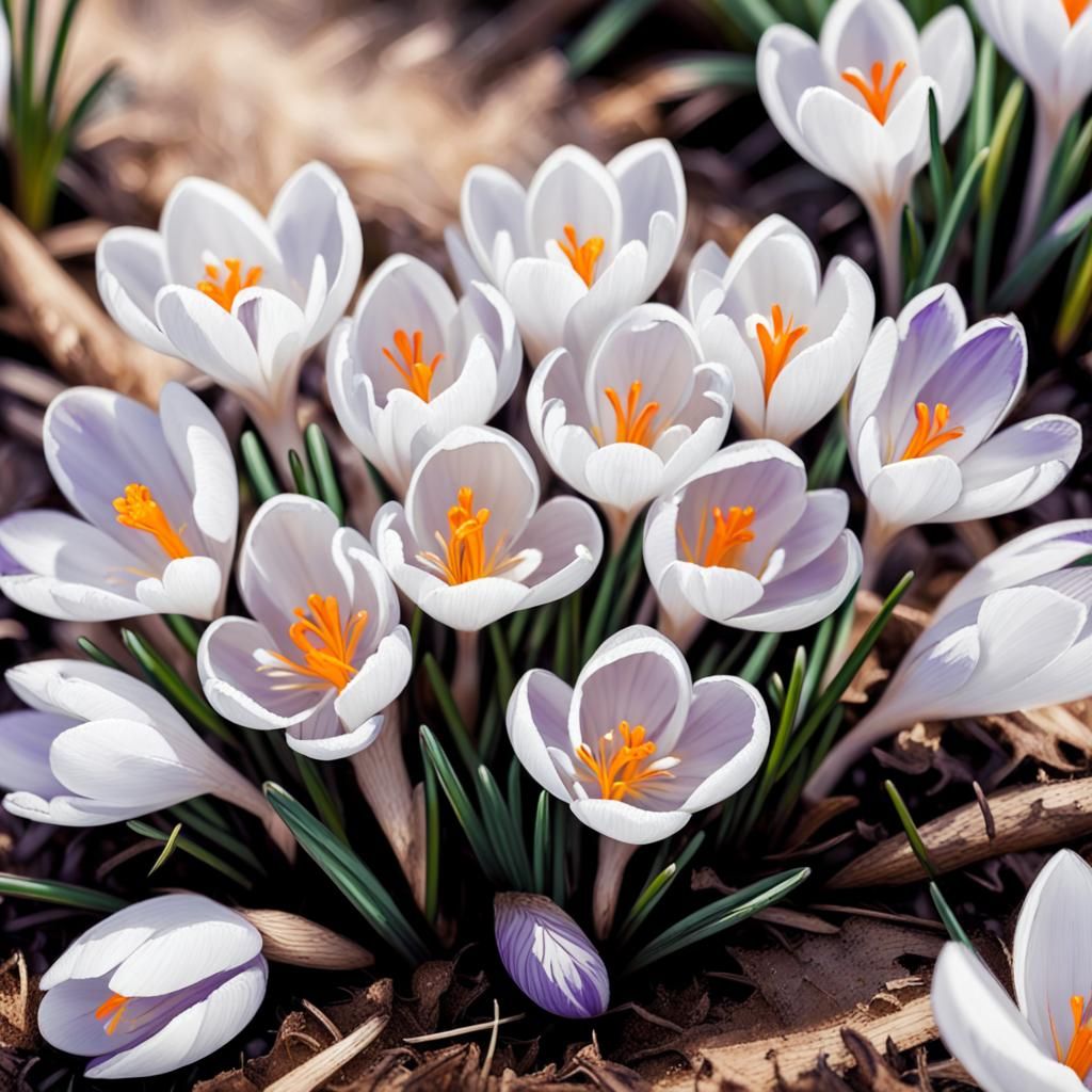 White Crocus Flowers in Impressionistic Oil Painting