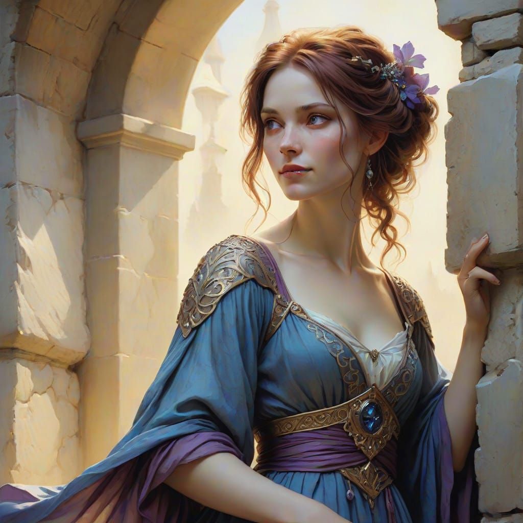 Ethereal Bard in Flowing Blue and Purple Robes