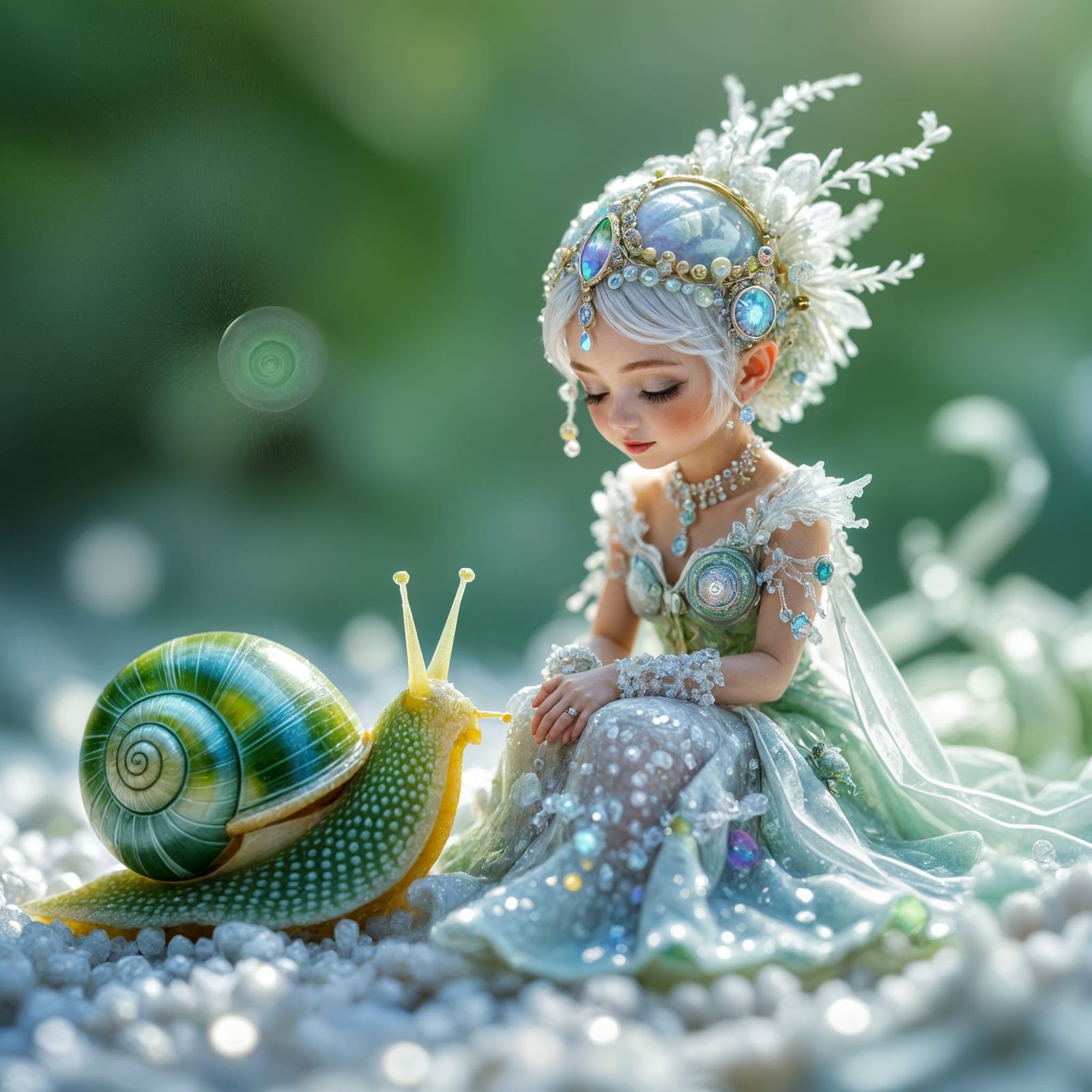 Salt Person and Luminous Snail in Ethereal Style