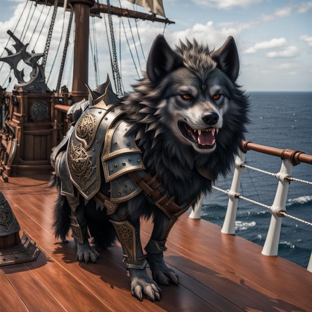 Armored Devil Direwolf on Pirate Ship Deck