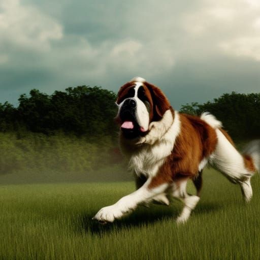 St. Bernard Bounding Across a Field